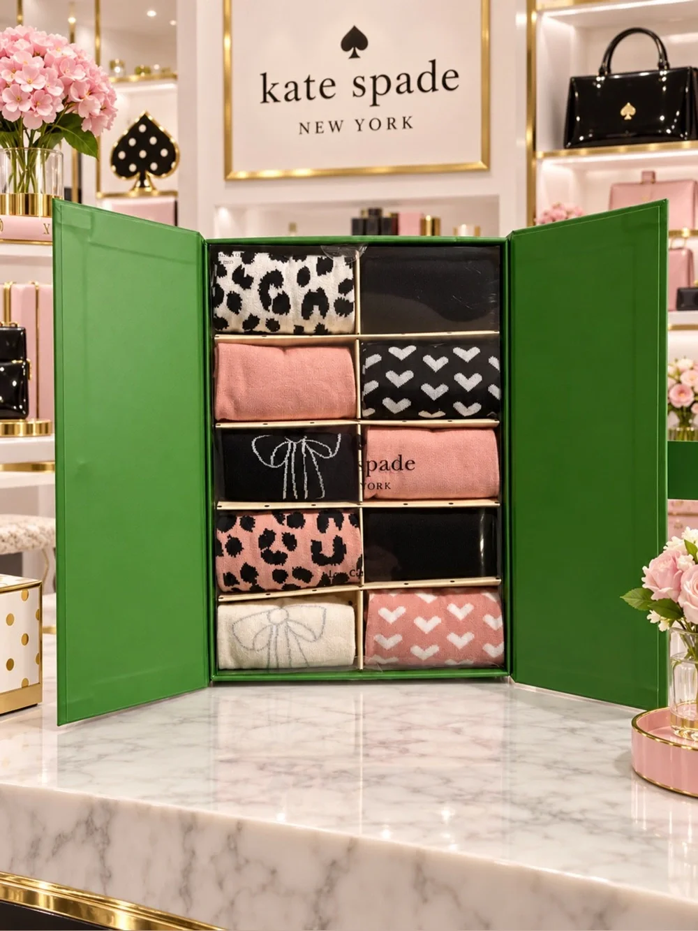 kate spade Pink, Black & Cream Assorted Gift Sock Set